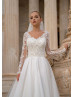 Long Sleeves Beaded Ivory Lace Tulle Shiny Wedding Dress Long Sleeves Beaded Ivory Lace Tulle Shiny Wedding Dress